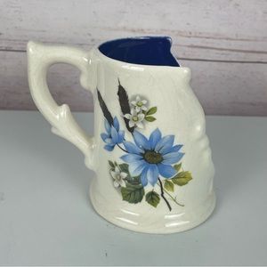 Handmade pottery chamberstick, blue floral  candle holder Mug Cottage